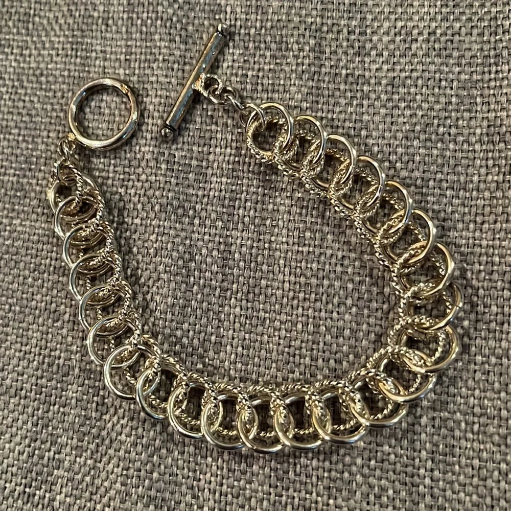 Chainmaille Rope & Smooth Texture Rings Bracelet Double Link Charm Bracelet - Picture 13 of 16